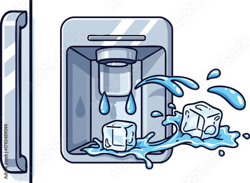 Pixel Art Ice Dispenser with Splashing Water and Ice Cubes