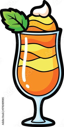 Layered Orange and Yellow Drink in Tall Glass Garnished With Mint Leaf