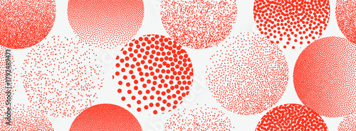 Seamless pattern halftone dots in the form of circles. Red dots. Creative design round. Geometric element art shape modern creative pop wallpaper. Halftone dot tone grunge effect abstract pattern.