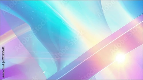Abstract image with a futuristic composition featuring geometric shapes and dynamic lighting in cool shades of blue, violet, light blue and gold.
