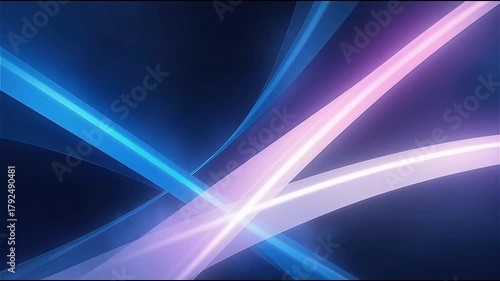 Abstract image with a futuristic composition featuring geometric shapes and dynamic lighting in cool shades of blue, violet, light blue and gold.