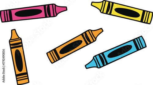 Scattered Colorful Crayons On A White Background With A Bright And Playful Aura