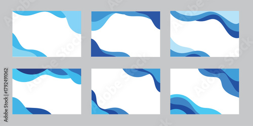 Six unique abstract blue wave background design elements for modern graphic projects.