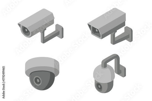 Isometric collection of modern security cameras for surveillance and protection systems
