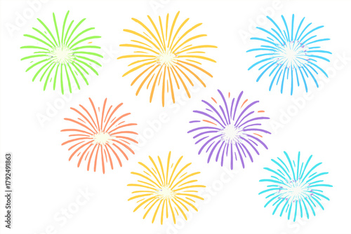 Set of colorful abstract fireworks bursts isolated on a white background