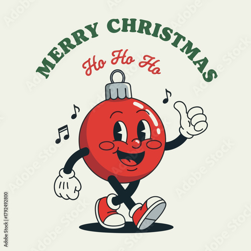 Cute cartoon Christmas ornament character singing with a cheerful smile and thumbs-up gesture. Perfect for festive designs, holiday cards, seasonal decorations, and joyful Christmas illustrations.