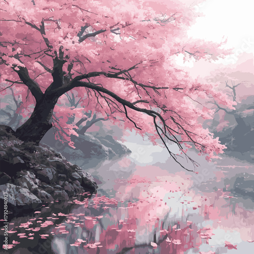 Serene Sakura Sumi e A Blissful Oriental Landscape.png