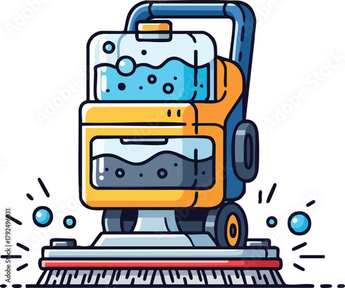 Pixel Art Cleaning Machine With Water Tank And Brushes For Floor Cleaning And Scrubbing