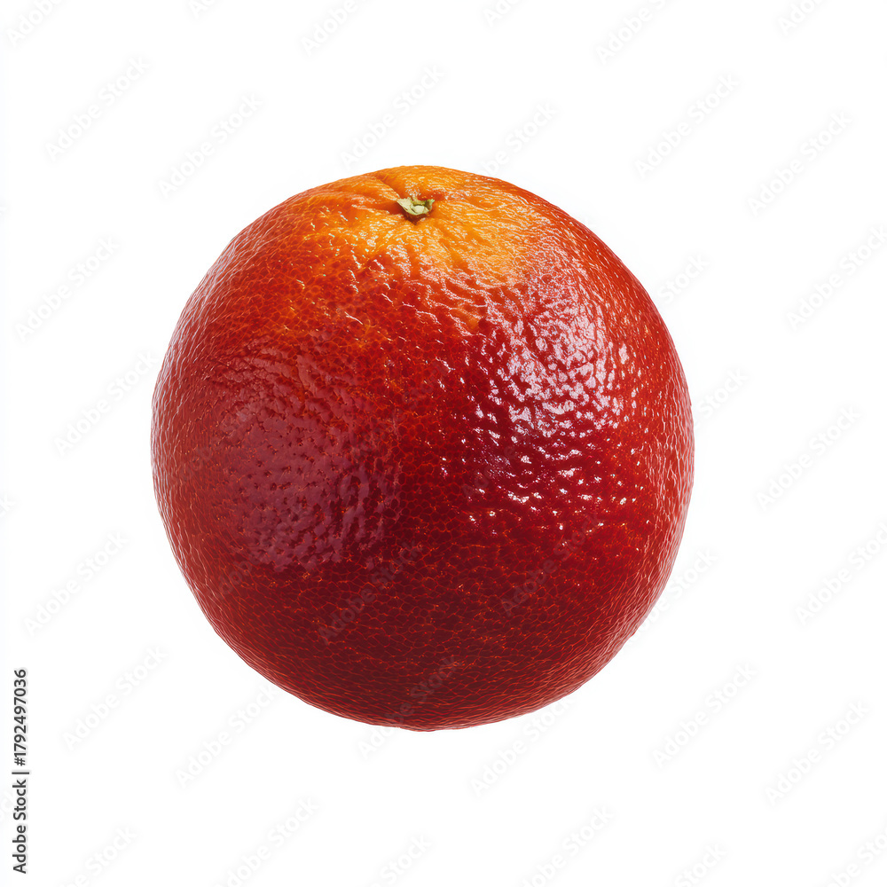 Fototapeta premium A single blood orange fruit with a textured, deep red peel, isolated on a plain white background