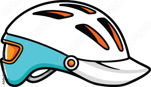 White Bicycle Helmet With Blue Accents And Orange Vents For Cycling Protection