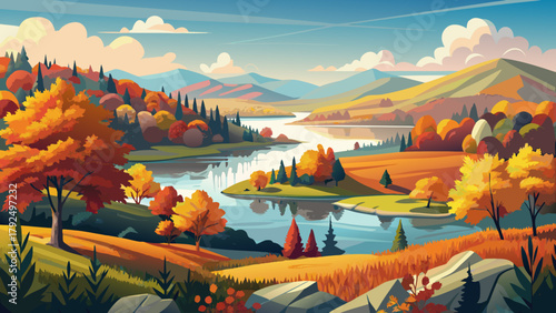 Very beautiful autumn adventures at Lake of the Ozarks, Missouri, featuring vibrant fall foliage, rolling hills, sparkling lake waters, and outdoor recreational activities, capturing the scenic beauty