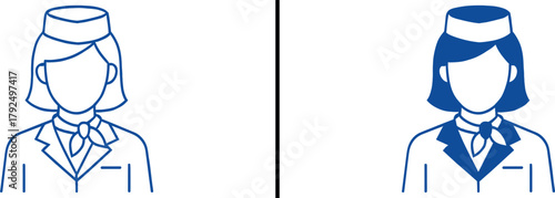 Flight Attendant Illustration: A minimalist illustration depicts a flight attendant in uniform, ideal for airline-related concepts. A perfect for design usage