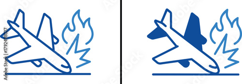 Aviation Disaster Icons: Symbolizing the aftermath of a plane crash with flames and debris, this graphic illustration conveys the tragic consequences of aviation incidents.