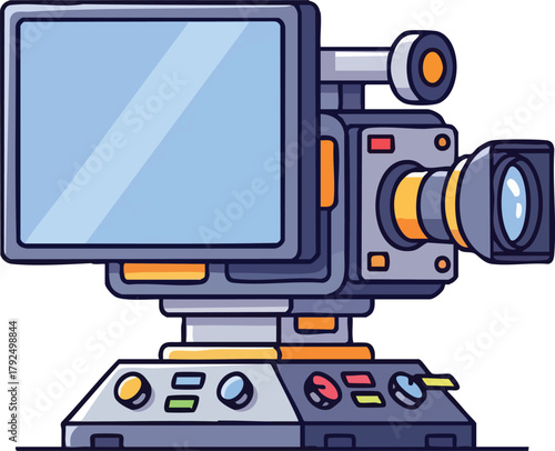 Pixel Art Television Broadcast Camera With Monitor And Control Panel