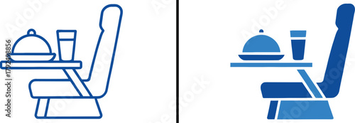 Airline Meal Illustration: A conceptual image showcases a simplified view of an airline seat, complete with a tray table set with a covered meal and a drink.