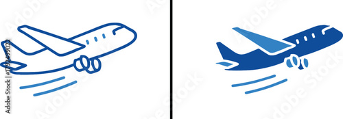 Air travel illustration: Depicting a blue airplane in flight, against a pristine backdrop, symbolizes the freedom and journey of air travel. It encapsulates the simplicity and elegance of aviation.