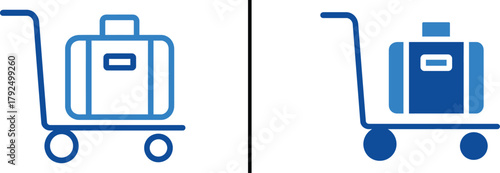 Traveling Light: Two luggage carts in blue on a blank area are seen, their sleek design hinting at effortless transit. This photo represents the ease of travel and the seamless journey