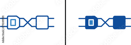 Seat Belt Sign: A simplified graphic illustration showing a seat belt buckle in two states: open and closed. Demonstrating safety and compliance.