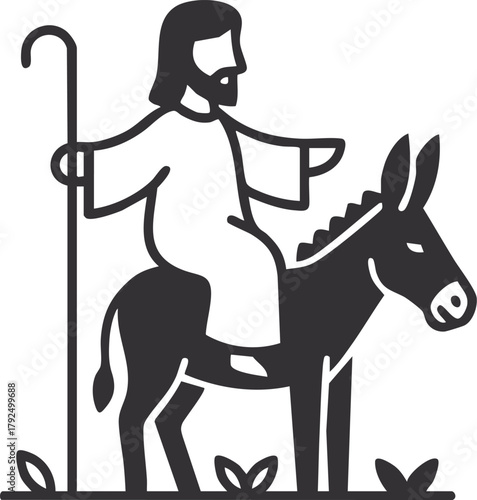 Jesus riding a donkey. The triumphal entre into Jerusalem