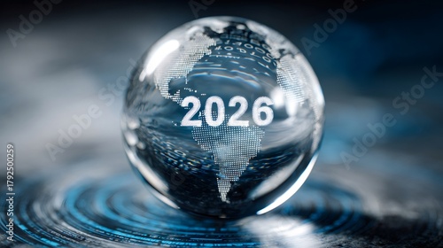 Glass globe showing 2026 digital earth projections