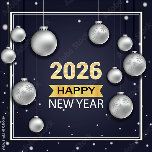 Festive Christmas and New Year Greeting with Clock and Ornaments