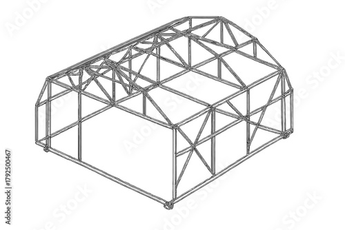 Isometric outline of portable Quonset hut metal frame structure