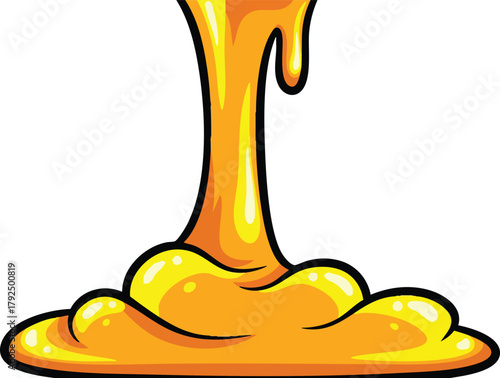 Sticky Amber Honey Drips and Puddles Against White Background with Highlights
