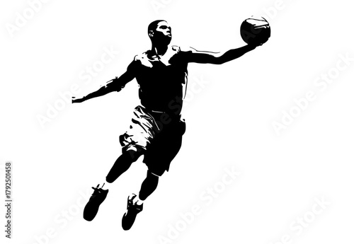 a silhouette of a basketball player jumping with a ballball, basketball, basketball player, black, dunk, jump, man, profile, trick, volleyball player 