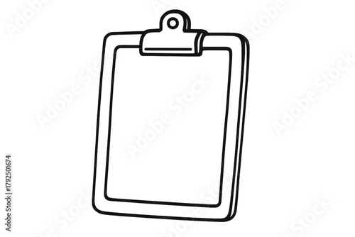 Simple black and white line drawing of a blank clipboard for notes, tasks, or medical records