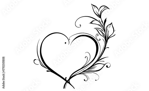 a stylized heart with floral elementsblack, curl, design, flower, heart, heart shape, illustration, shape, swirl, tattoo 