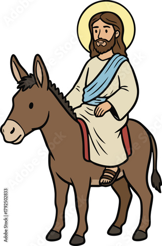 Jesus riding a donkey. The triumphal entre into Jerusalem