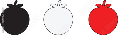 Three tomatoes in red black and white representing graphic design illustration