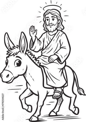 Jesus riding a donkey. The triumphal entre into Jerusalem