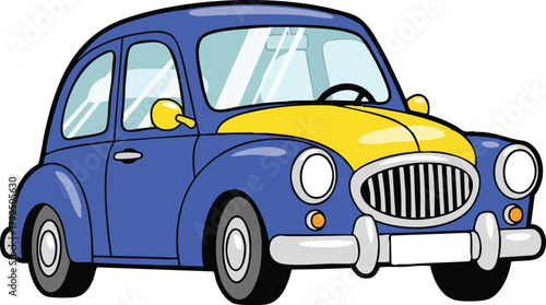 Classic Blue and Yellow Two Tone Vintage Car with Chrome Accents and White Wall Tires