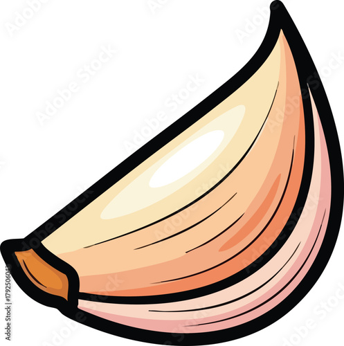 A Single Slice Of Garlic With A Smooth Texture And Light Peach Hue Isolated On White Background