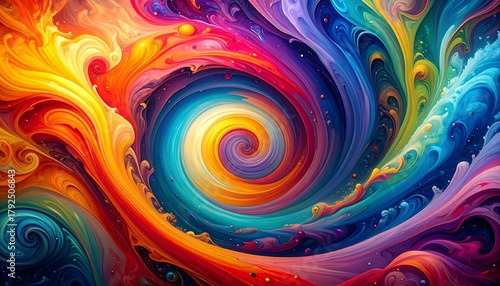 Wallpaper Mural Abstract swirl of vibrant, rainbow-colored streaks forming a central spiral, creating a dynamic and fluid composition Torontodigital.ca