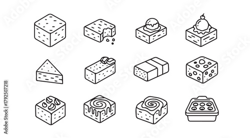 Collection of isometric food icons in black and white silhouette style