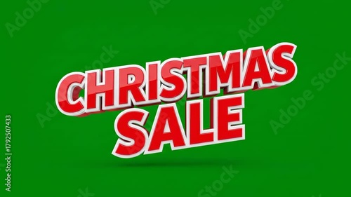 Christmas Sale Text Animation – 3D Red White Lettering Flying In, Green Screen Background