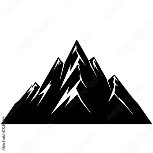 Black silhouette of mountain peaks in bold geometric style  