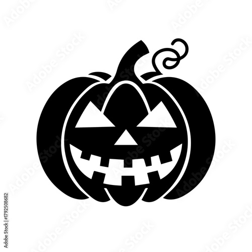 Black silhouette of grinning Halloween pumpkin with cutout face  