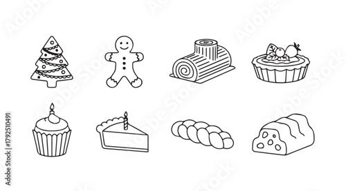 Collection of hand drawn christmas desserts and treats silhouette