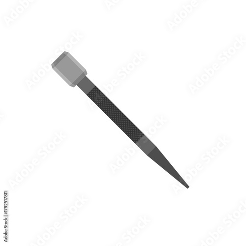 nail punch flat design vector illustration isolated on white background.  driving nails below the surface in woodworking.  carpentry, construction, repair, metalworking, hardware, equipment, manual