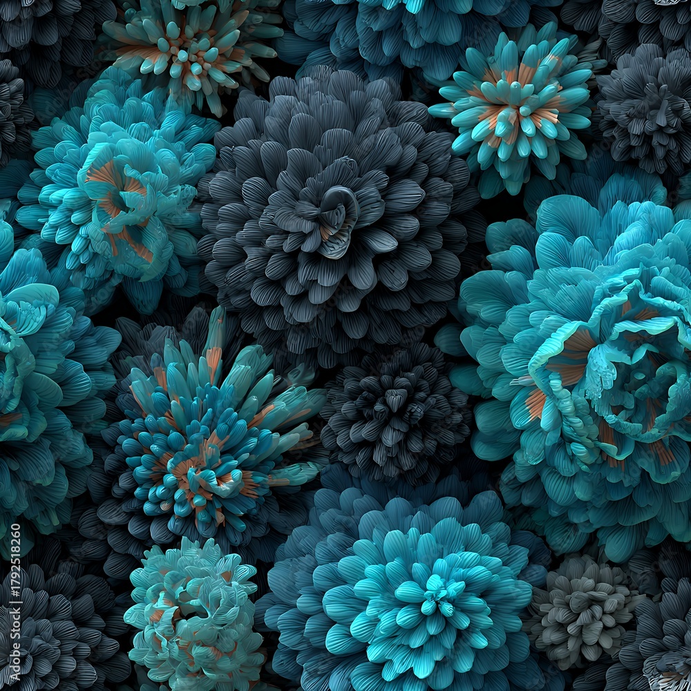 Fototapeta premium closeup of textured teal and blue floral arrangement