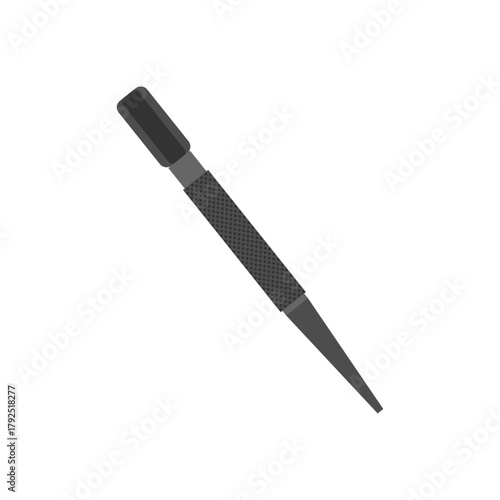 nail punch flat design vector illustration isolated on white background.  driving nails below the surface in woodworking.  carpentry, construction, repair, metalworking, hardware, equipment, manual