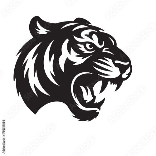 tiger head vector.  Isolated predator illustration, Mascot silhouette of wild animal,
