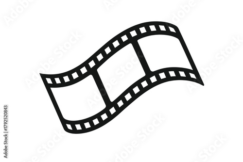 Waving black and white film strip symbolizing cinema and video production