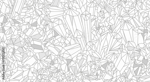 Abstract monochrome line art of a complex crystalline structure.