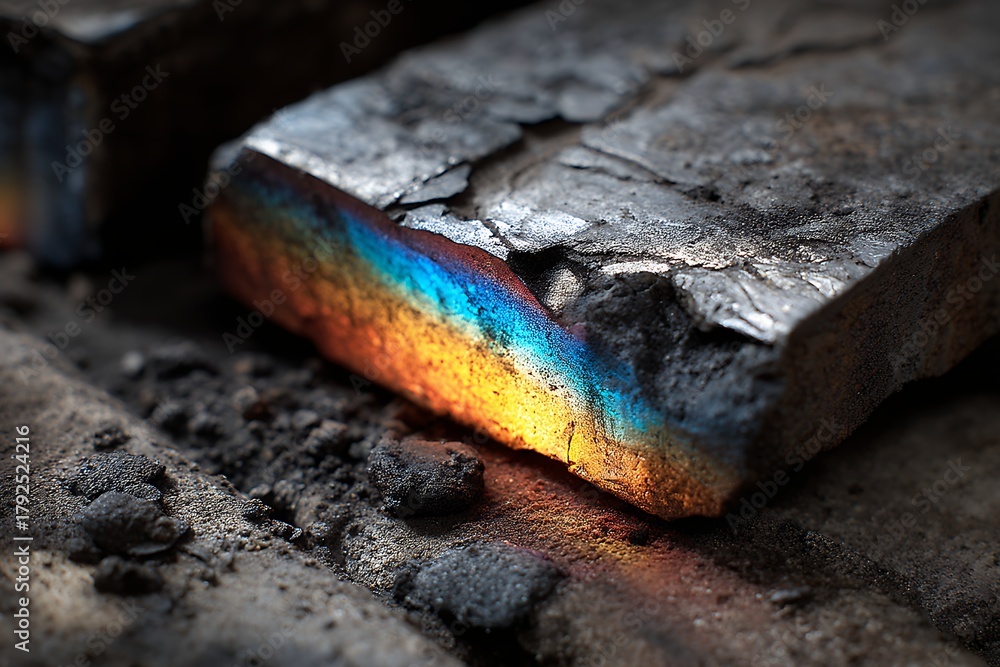 Naklejka premium rainbow light on edge of gray stone