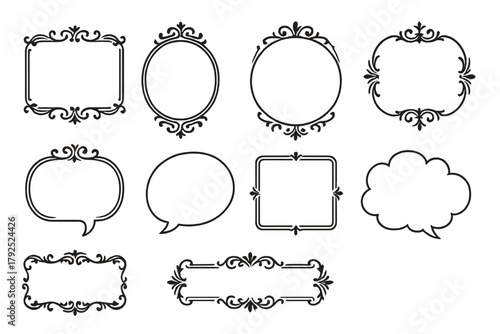 Elegant vintage ornamental frames and modern communication speech bubbles set