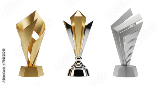 Stunning collection of gold and silver trophies symbolizes victory and achievement in competitive business and sports endeavors